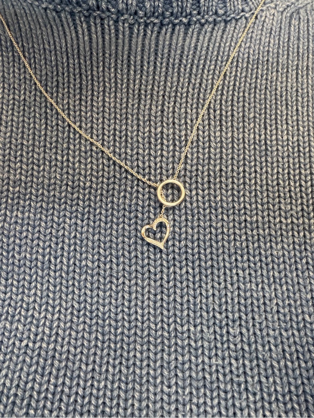 Sterling Silver Heart Circle Lariat Diamond Necklace